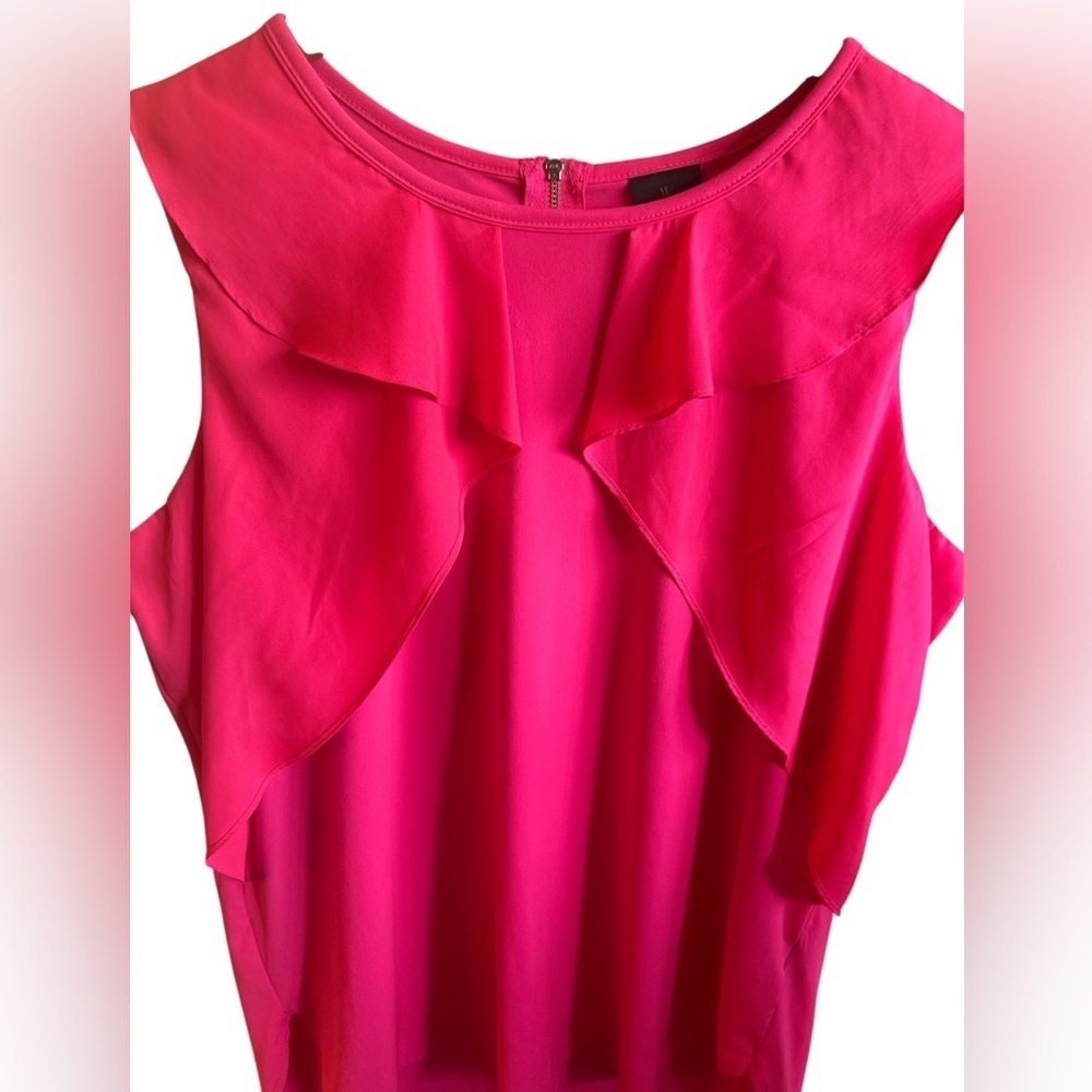 Worthington Sleeveless Top Hot Pink Ruffle Front Back Zipper Womens Size XL - Picture 3 of 10